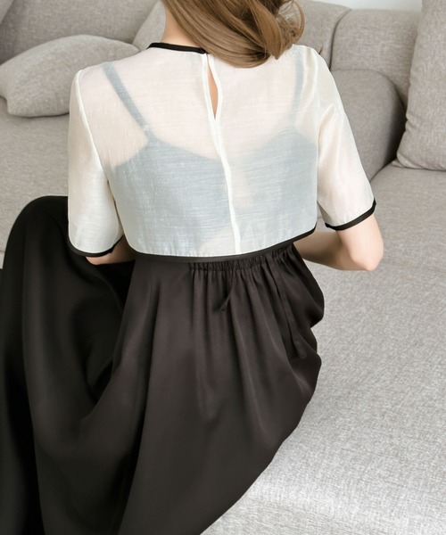 ECLIN（エクラン）の「【２点セット】シアーブラウス＆バックリボンキャミソールワンピース（ワンピース・レディース・ブルー/ブラック/カーキ/ダークブラウン・M/L）」の21枚目の写真