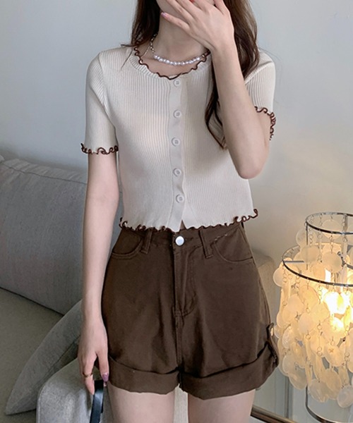 Chaco closet（チャコ クローゼット）の「メロウ配色リブニットカーディガン（カーディガン/ボレロ・レディース・ブラック/ベージュ/ブラウン・FREE）」の19枚目の写真