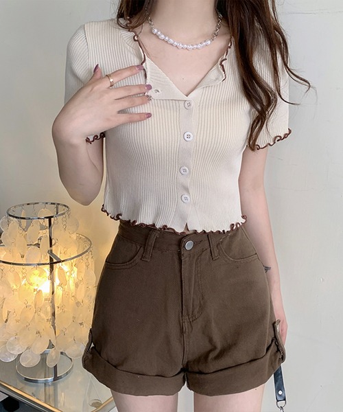 Chaco closet（チャコ クローゼット）の「メロウ配色リブニットカーディガン（カーディガン/ボレロ・レディース・ブラック/ベージュ/ブラウン・FREE）」の20枚目の写真