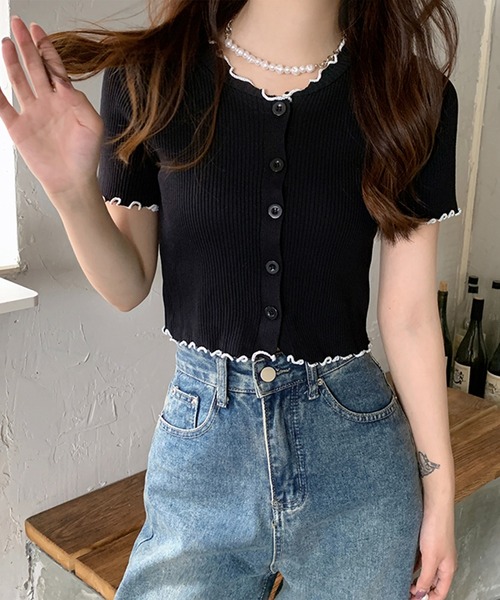 Chaco closet（チャコ クローゼット）の「メロウ配色リブニットカーディガン（カーディガン/ボレロ・レディース・ブラック/ベージュ/ブラウン・FREE）」の11枚目の写真