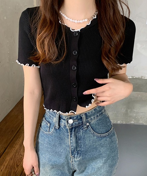 Chaco closet（チャコ クローゼット）の「メロウ配色リブニットカーディガン（カーディガン/ボレロ・レディース・ブラック/ベージュ/ブラウン・FREE）」の10枚目の写真