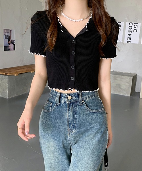 Chaco closet（チャコ クローゼット）の「メロウ配色リブニットカーディガン（カーディガン/ボレロ・レディース・ブラック/ベージュ/ブラウン・FREE）」の13枚目の写真
