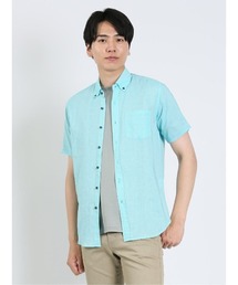 シャツ メンズ 半袖 麻混 ボタンダウン