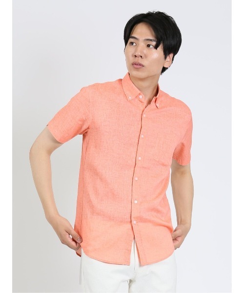 m.f.editorial（エムエフエディトリアル）の「m.f.エディトリアル メンズ 麻混 ボタンダウン半袖シャツ（シャツ/ブラウス・メンズ・ピンク系その他/ライトグレー/サックスブルー/オレンジ・MEDIUM/LARGE/X-LARGE）」の4枚目の写真