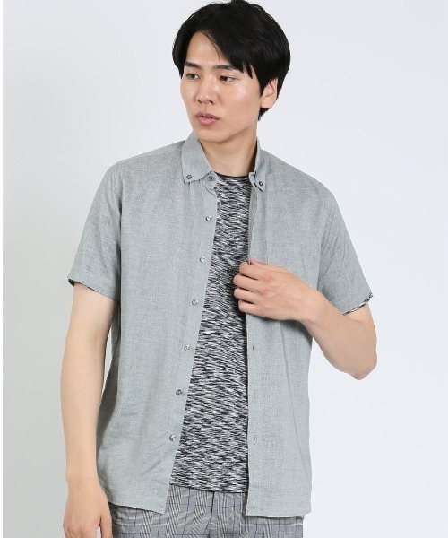 m.f.editorial（エムエフエディトリアル）の「m.f.エディトリアル メンズ 麻混 ボタンダウン半袖シャツ（シャツ/ブラウス・メンズ・ピンク系その他/ライトグレー/サックスブルー/オレンジ・MEDIUM/LARGE/X-LARGE）」の2枚目の写真