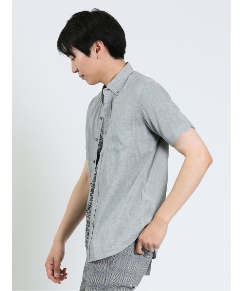 m.f.editorial（エムエフエディトリアル）の「m.f.エディトリアル メンズ 麻混 ボタンダウン半袖シャツ（シャツ/ブラウス・メンズ・ピンク系その他/ライトグレー/サックスブルー/オレンジ・MEDIUM/LARGE/X-LARGE）」の10枚目の写真