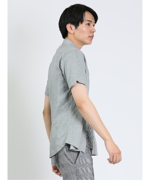 m.f.editorial（エムエフエディトリアル）の「m.f.エディトリアル メンズ 麻混 ボタンダウン半袖シャツ（シャツ/ブラウス・メンズ・ピンク系その他/ライトグレー/サックスブルー/オレンジ・MEDIUM/LARGE/X-LARGE）」の8枚目の写真