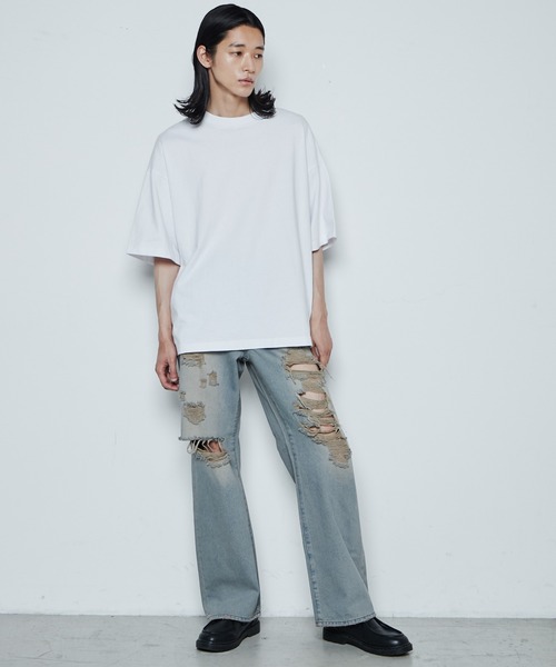 THE STANDARD(ザスタンダード)の「WEGO/ダメージデニムワイドパンツ(デニムパンツ・メンズ・ライトインディゴブルー/ブラック/コバルトブルー・SMALL/MEDIUM/LARGE)」の6枚目の写真