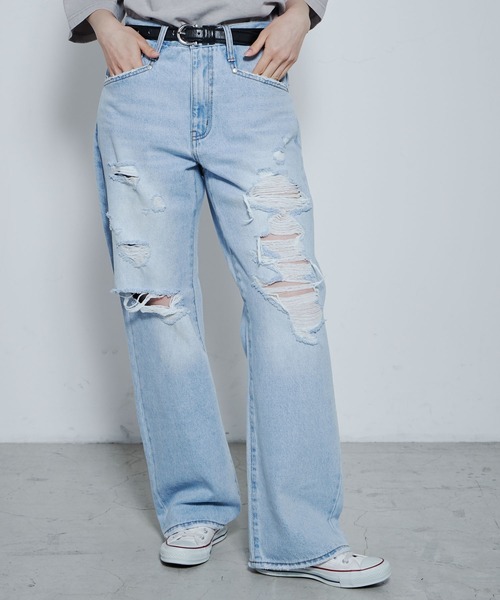 THE STANDARD(ザスタンダード)の「WEGO/ダメージデニムワイドパンツ(デニムパンツ・メンズ・ライトインディゴブルー/ブラック/コバルトブルー・SMALL/MEDIUM/LARGE)」の14枚目の写真