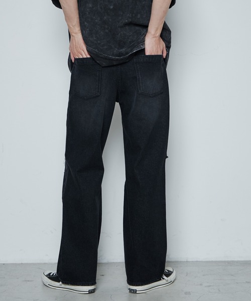 専用★★ザロウダメージデニムユニセックス セール】WEGO/ダメージデニムワイドパンツ（デニムパンツ）｜THE
