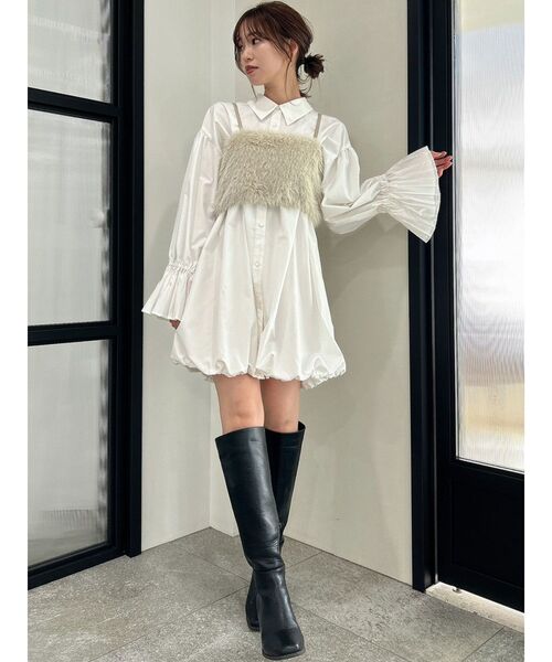 dazzlin（ダズリン）の「プリーツカフスバルーンシャツワンピース（ワンピース・レディース・ベージュ/グレー/オフホワイト・FREE）」の4枚目の写真