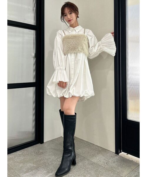 dazzlin（ダズリン）の「プリーツカフスバルーンシャツワンピース（ワンピース・レディース・ベージュ/グレー/オフホワイト・FREE）」の10枚目の写真