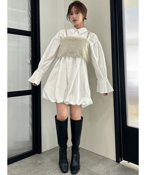 dazzlin（ダズリン）の「プリーツカフスバルーンシャツワンピース（ワンピース・レディース・ベージュ/グレー/オフホワイト・FREE）」の11枚目の写真