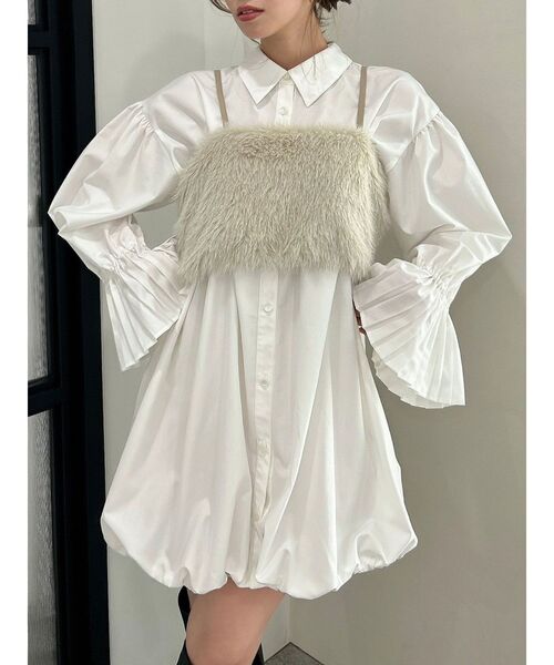 dazzlin（ダズリン）の「プリーツカフスバルーンシャツワンピース（ワンピース・レディース・ベージュ/グレー/オフホワイト・FREE）」の12枚目の写真