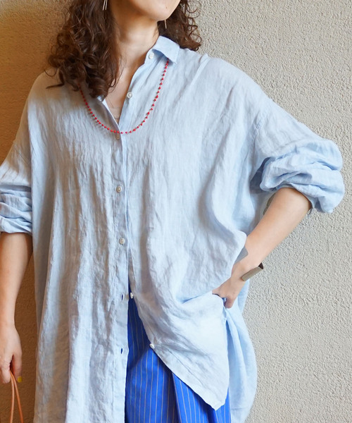 【最終値下】ヤンマ産業 リネンビッグシャツ レギュラー丈 再入荷】YAMMA ヤンマ リネンスタンドカラーシャツ 半袖 LSC-SH