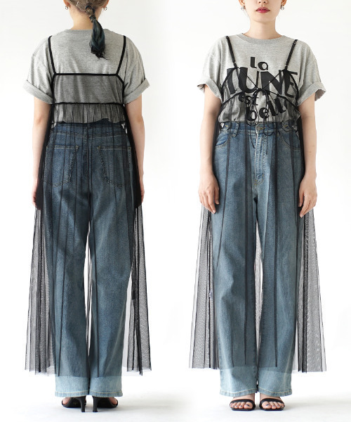 e-zakkamania stores（イーザッカマニアストアーズ）の「チュール キャミワンピース［2way front］（ワンピース・レディース・ブラック/アイボリー・フリー）」の3枚目の写真