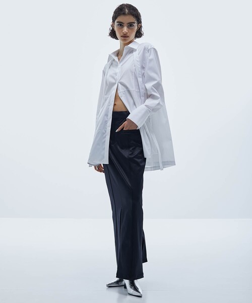 STUDIOUS（ステュディオス）の「【STUDIOUS/ステュディオス】フロントピンタックマルチウェイロングシャツ（シャツ/ブラウス・レディース・オフホワイト/ストライプ・FREE）」の3枚目の写真