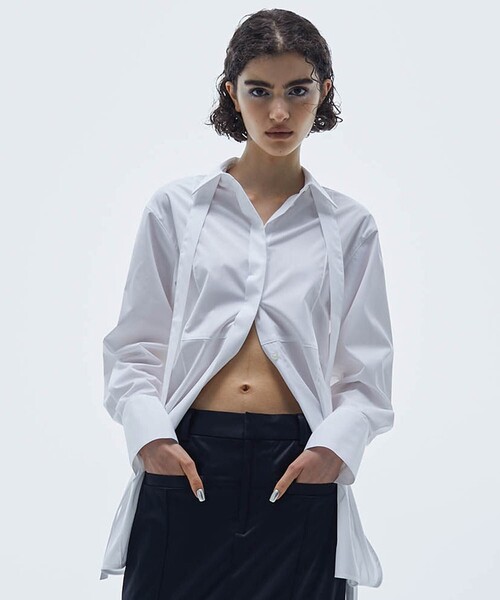 STUDIOUS（ステュディオス）の「【STUDIOUS/ステュディオス】フロントピンタックマルチウェイロングシャツ（シャツ/ブラウス・レディース・オフホワイト/ストライプ・FREE）」の6枚目の写真