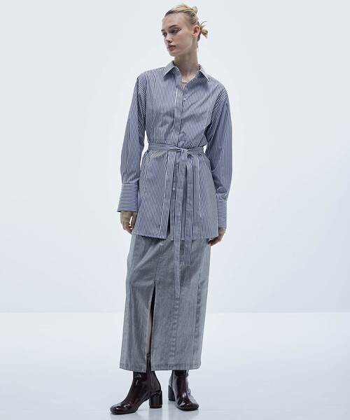 STUDIOUS（ステュディオス）の「【STUDIOUS/ステュディオス】フロントピンタックマルチウェイロングシャツ（シャツ/ブラウス・レディース・オフホワイト/ストライプ・FREE）」の5枚目の写真