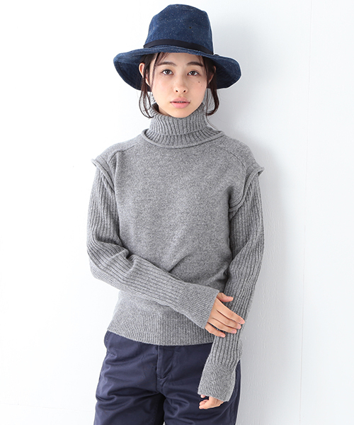 BEAMS BOY(ビームスボーイ)の「BEAMS BOY / 5ゲージ エリ袖リブ タートルネック(ニット/セーター・レディース・グレー/ブラウン/ナチュラル・ONE SIZE)」の2枚目の写真