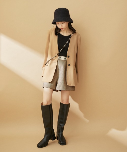 VIS（ビス）の「ハイウエスト圧縮ショートパンツ（スラックス・レディース・ベージュ系その他/ブラック・S/M）」の3枚目の写真