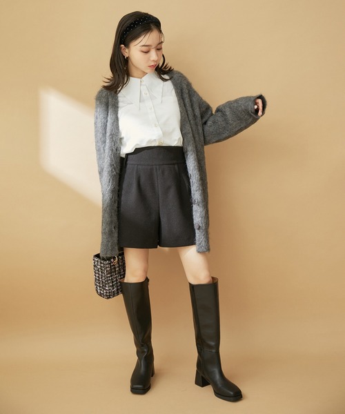 VIS（ビス）の「ハイウエスト圧縮ショートパンツ（スラックス・レディース・ベージュ系その他/ブラック・S/M）」の8枚目の写真