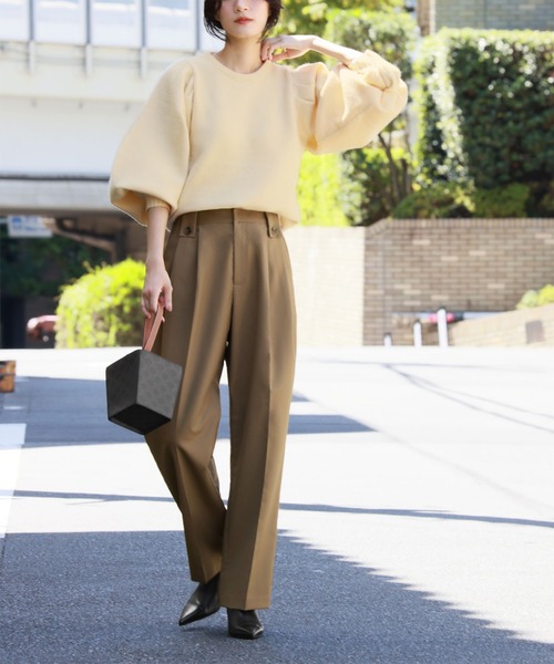 ELFRANK(エルフランク)の「センタープレスタックセミワイドスラックスパンツ(スラックス・レディース・ブラウン/ベージュ/ブラック・FREE)」の9枚目の写真
