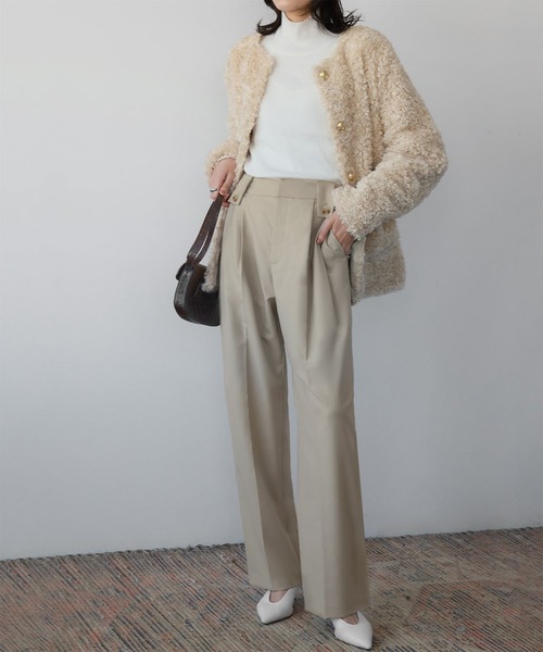 ELFRANK(エルフランク)の「センタープレスタックセミワイドスラックスパンツ(スラックス・レディース・ブラウン/ベージュ/ブラック・FREE)」の10枚目の写真
