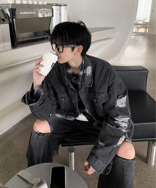 neos（ネオス）の「【neos -addictive design-】ルーズシルエット ダメージ加工 ビンテージウォッシュ デニム ジャケット（デニムジャケット・メンズ・ブルー/ブラック・LARGE/MEDIUM/X-LARGE）」の6枚目の写真