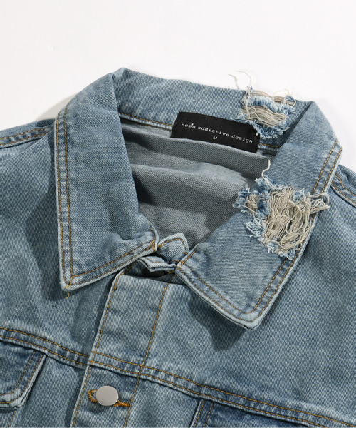 neos（ネオス）の「【neos -addictive design-】ルーズシルエット ダメージ加工 ビンテージウォッシュ デニム ジャケット（デニムジャケット・メンズ・ブルー/ブラック・LARGE/MEDIUM/X-LARGE）」の16枚目の写真
