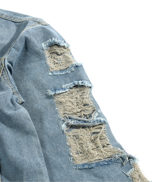 neos（ネオス）の「【neos -addictive design-】ルーズシルエット ダメージ加工 ビンテージウォッシュ デニム ジャケット（デニムジャケット・メンズ・ブルー/ブラック・LARGE/MEDIUM/X-LARGE）」の19枚目の写真