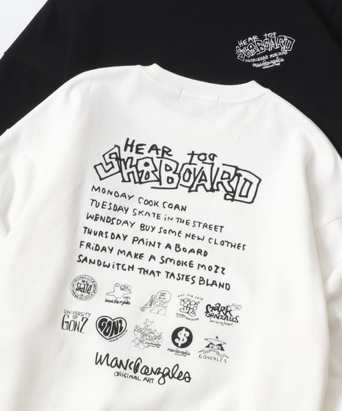 Mark Gonzales（マーク・ゴンザレス）の「MARK GONZALES ARTWORK COLLECTION/マークゴンザレス 別注 オーバーサイズ 裏起毛 ストリート バックプリント スウェット トレーナー/長袖 トップス プルオーバー/レディース メンズ（スウェット・メンズ・ホワイト系その他/ブラック系その他/ブラック/グレー系その他2/アッシュグレー/ブラック系その他2/グレー系その他/ホワイト/ホワイト系その他2/ホワイト系その他3/ブラック系その他4/グレー系その他3/グレー系その他4/グレー系その他5/ホワイト系その他5/ホワイト系その他4/ブラック系その他3/ブラック系その他5/ブラック系1/ブラック系3/ブラック系/ホワイト系/ホワイト系1/ホワイト系2/ホワイト系3/ブラック系2・L/M/XL）」の4枚目の写真