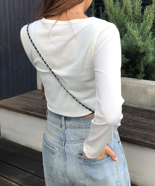 GLAMOROUS JANE（グラマラスジェーン）の「レースアップクロップド丈長袖トップス（Tシャツ/カットソー・レディース・ブラック/ホワイト/グレー・FREE）」の7枚目の写真