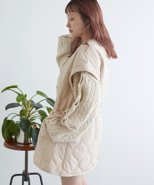 w closet(ダブルクローゼット)の「【2WAY】ひょうたんキルティングジャケット(ノーカラージャケット・レディース・カーキ/キナリ/チェック/ブラック・FREE)」の16枚目の写真