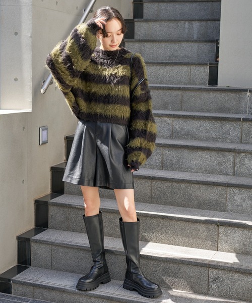 WEGO（ウィゴー）の「WEGO/ファータッチボーダーショートプルオーバー（ニット/セーター・レディース・ブラック/グリーン/サックスブルー・FREE）」の5枚目の写真