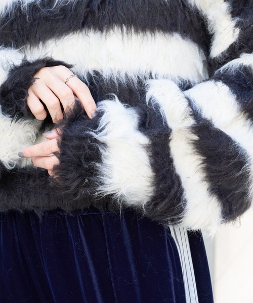 WEGO（ウィゴー）の「WEGO/ファータッチボーダーショートプルオーバー（ニット/セーター・レディース・ブラック/グリーン/サックスブルー・FREE）」の8枚目の写真