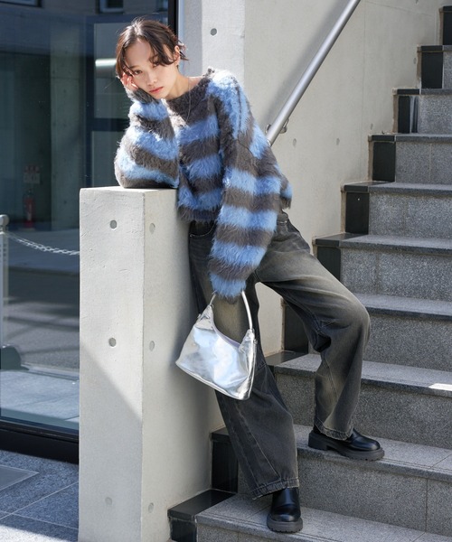 WEGO（ウィゴー）の「WEGO/ファータッチボーダーショートプルオーバー（ニット/セーター・レディース・ブラック/グリーン/サックスブルー・FREE）」の22枚目の写真