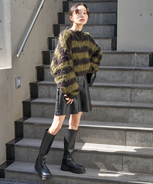 WEGO（ウィゴー）の「WEGO/ファータッチボーダーショートプルオーバー（ニット/セーター・レディース・ブラック/グリーン/サックスブルー・FREE）」の17枚目の写真