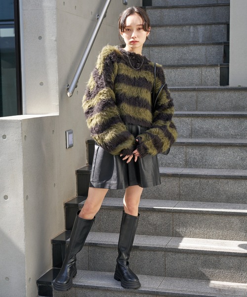 WEGO（ウィゴー）の「WEGO/ファータッチボーダーショートプルオーバー（ニット/セーター・レディース・ブラック/グリーン/サックスブルー・FREE）」の18枚目の写真