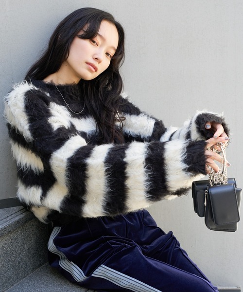 WEGO（ウィゴー）の「WEGO/ファータッチボーダーショートプルオーバー（ニット/セーター・レディース・ブラック/グリーン/サックスブルー・FREE）」の12枚目の写真