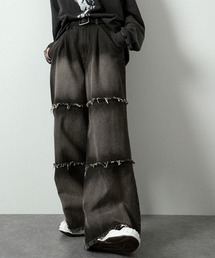 Alfred Alex | 【Alfred Alex】ヴィンテージメイク フリンジ切替タックセミフレアデニムパンツ(デニムパンツ)