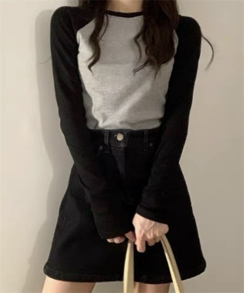 FREE STYLISTS(フリー スタイリスト)の「配色ロングスリーブTシャツ(Tシャツ/カットソー・レディース・ホワイト/グレー・M/L)」の2枚目の写真