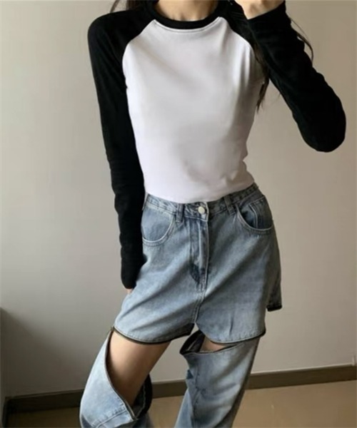 FREE STYLISTS(フリー スタイリスト)の「配色ロングスリーブTシャツ(Tシャツ/カットソー・レディース・ホワイト/グレー・M/L)」の17枚目の写真