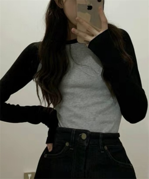 FREE STYLISTS(フリー スタイリスト)の「配色ロングスリーブTシャツ(Tシャツ/カットソー・レディース・ホワイト/グレー・M/L)」の9枚目の写真