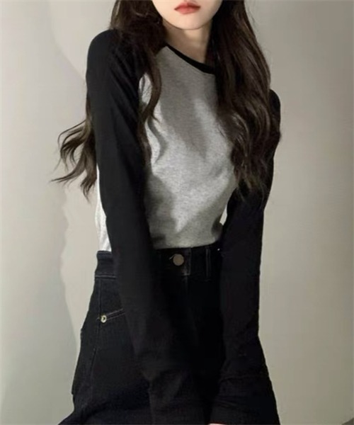 FREE STYLISTS(フリー スタイリスト)の「配色ロングスリーブTシャツ(Tシャツ/カットソー・レディース・ホワイト/グレー・M/L)」の7枚目の写真