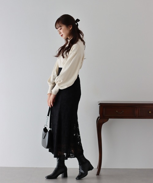 BLUEEAST（ブルーイースト）の「起毛フラワーレースマーメイドスカート（スカート・レディース・チャコールグレー/ブラック/モカ・LARGE/MEDIUM）」の8枚目の写真