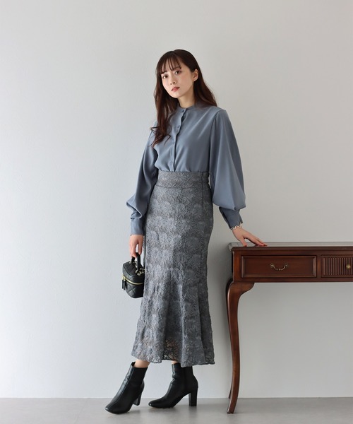 BLUEEAST（ブルーイースト）の「起毛フラワーレースマーメイドスカート（スカート・レディース・チャコールグレー/ブラック/モカ・LARGE/MEDIUM）」の15枚目の写真