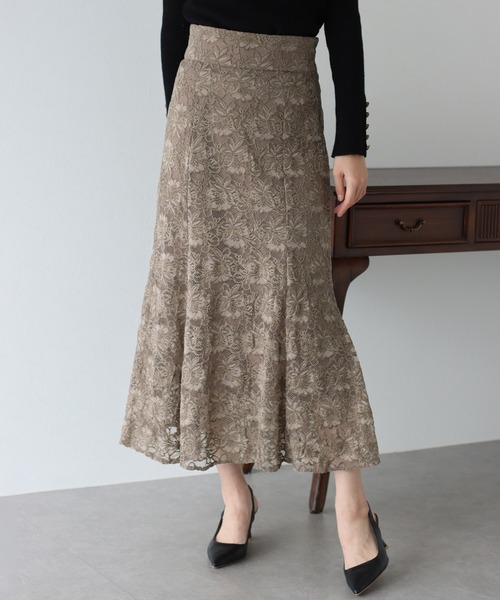 BLUEEAST（ブルーイースト）の「起毛フラワーレースマーメイドスカート（スカート・レディース・チャコールグレー/ブラック/モカ・LARGE/MEDIUM）」の17枚目の写真