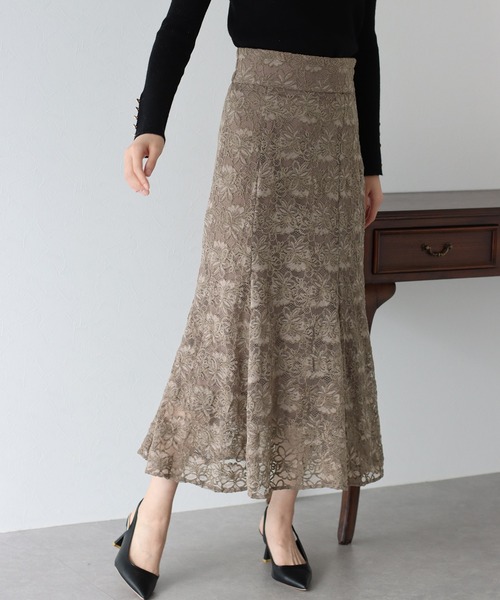 BLUEEAST（ブルーイースト）の「起毛フラワーレースマーメイドスカート（スカート・レディース・チャコールグレー/ブラック/モカ・LARGE/MEDIUM）」の18枚目の写真