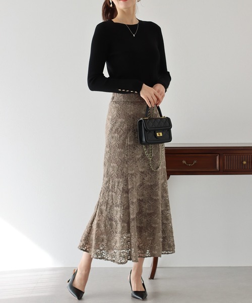 BLUEEAST（ブルーイースト）の「起毛フラワーレースマーメイドスカート（スカート・レディース・チャコールグレー/ブラック/モカ・LARGE/MEDIUM）」の19枚目の写真